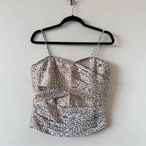 ETCETERA-Floral Metallic Ruched Zipper Back Corset Top (Size:6)